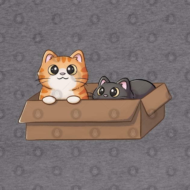 Cute Orange Cat And Black Cat In Box by Meowrye